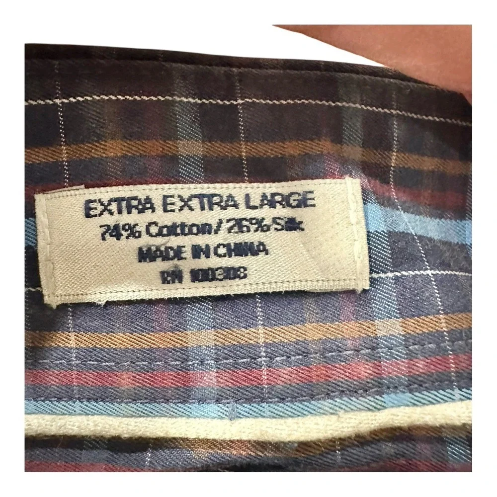 Peter Millar Mens 2XL Button Down Shirt‎ XXL Blue Plaid Long Sleeve Cotton Silk
